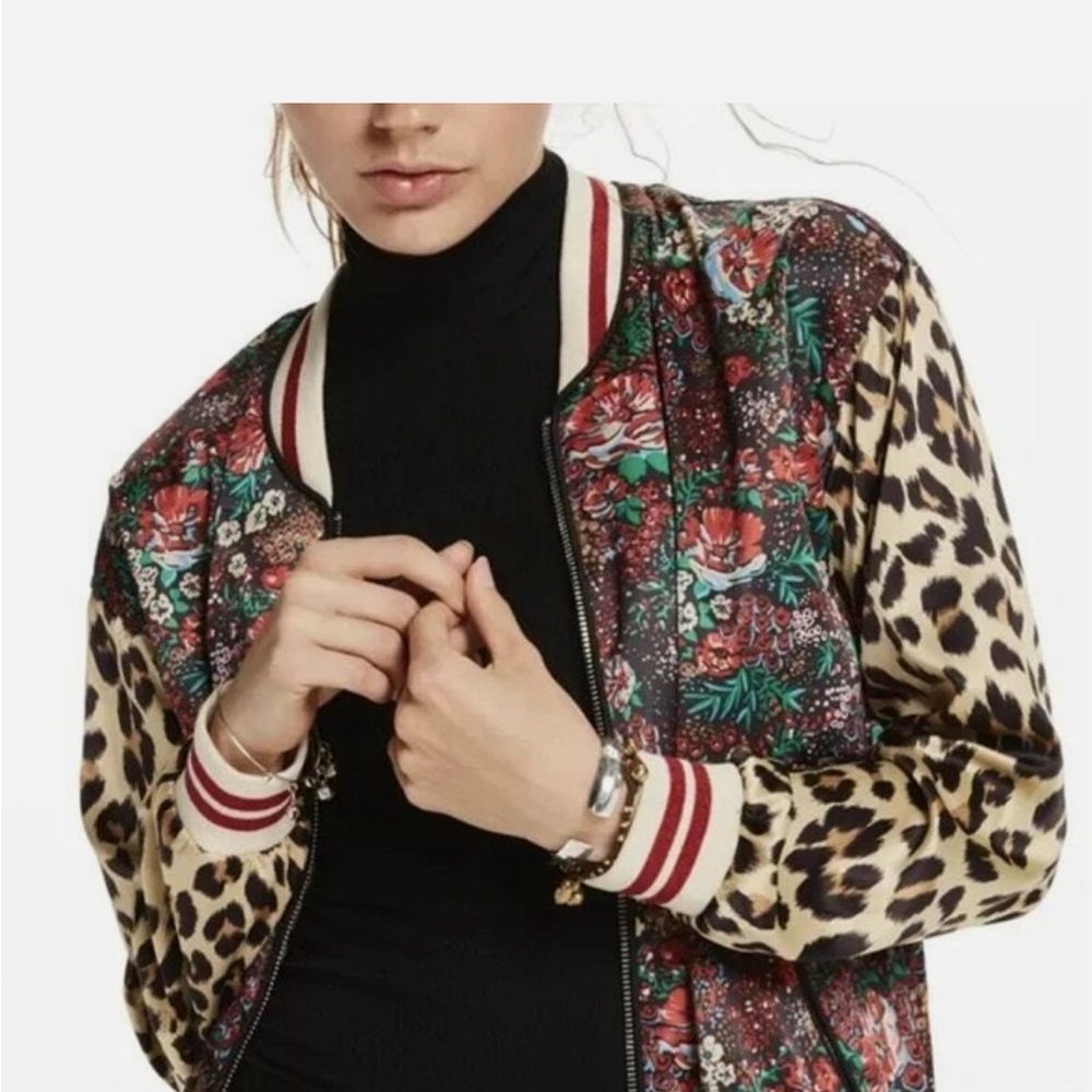 Floral and Leopard Print Women's Bomber Jacket